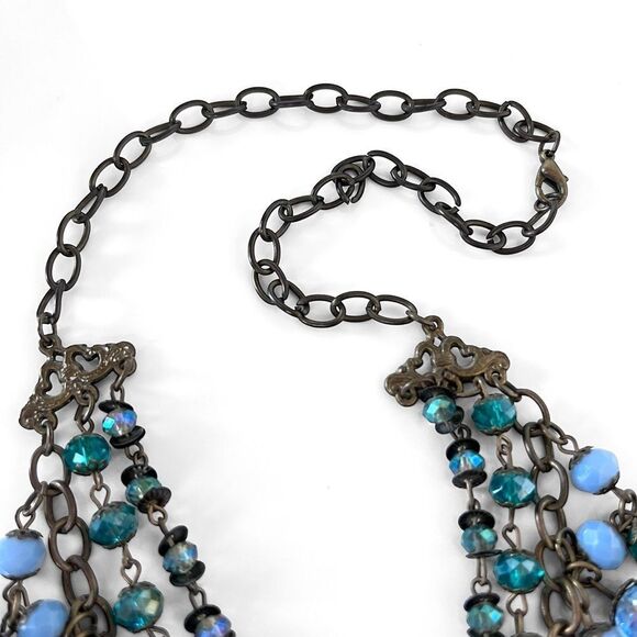 Vintage Faceted Glass Crystal Bead Layered Bib Necklace - Picture 5 of 5